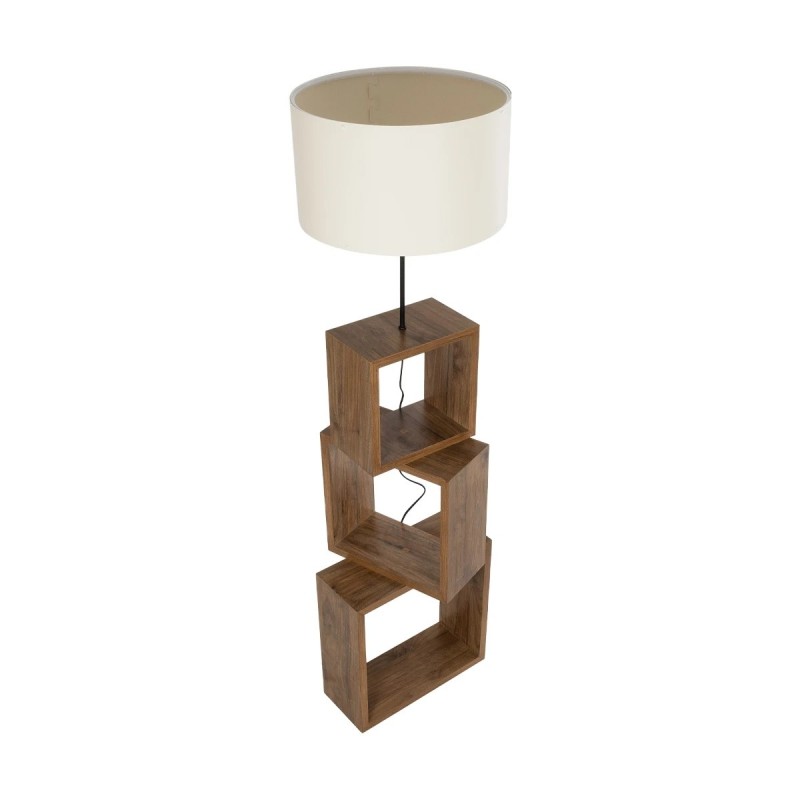 GloboStar® LUMO 201-0073 Μοντέρνο Επιδαπέδιο Φωτιστικό Μονόφωτο 1 x E27 IP20 Καρυδί Ξύλο με Μπεζ Ύφασμα - Μ37 x Π37 x Υ155cm