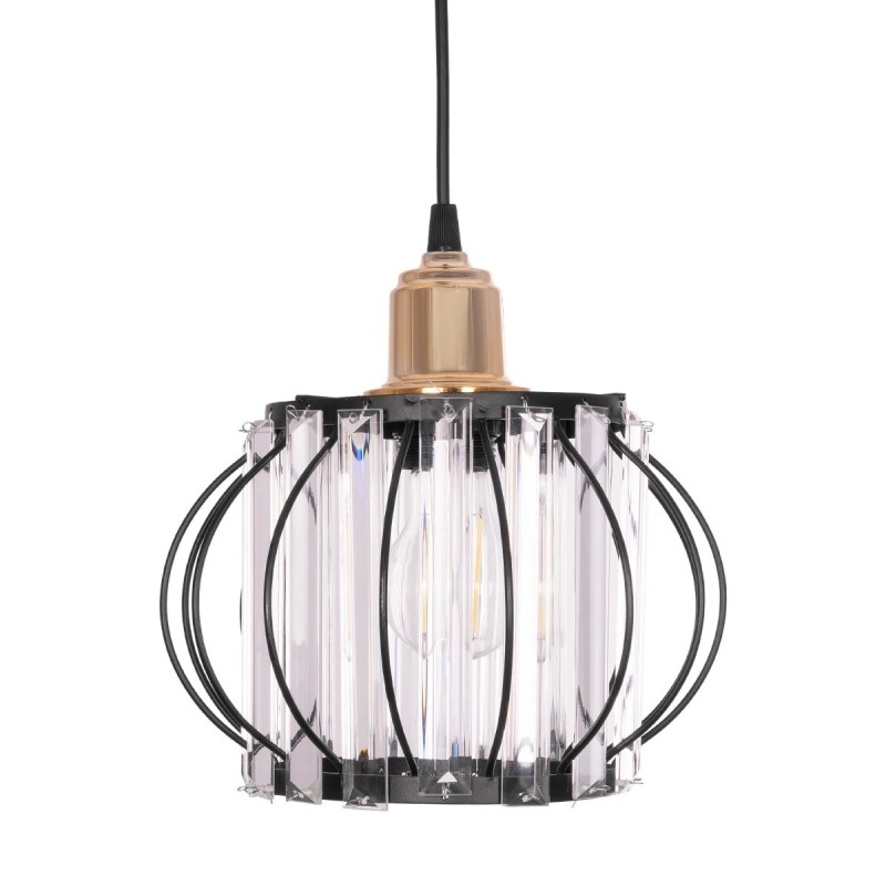 GloboStar® LUCERO 201-0078 Vintage Κρεμαστό Φωτιστικό Πλέγμα Μονόφωτο 1 x E27 IP20 Μαύρο και Χρυσό Μέταλλο με Διάφανο Κρύσταλλο - Μ16 x Π16 x Υ70cm