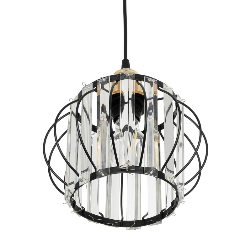 GloboStar® LUCERO 201-0078 Vintage Κρεμαστό Φωτιστικό Πλέγμα Μονόφωτο 1 x E27 IP20 Μαύρο και Χρυσό Μέταλλο με Διάφανο Κρύσταλλο - Μ16 x Π16 x Υ70cm