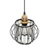 GloboStar® LUCERO 201-0078 Vintage Κρεμαστό Φωτιστικό Πλέγμα Μονόφωτο 1 x E27 IP20 Μαύρο και Χρυσό Μέταλλο με Διάφανο Κρύσταλλο - Μ16 x Π16 x Υ70cm