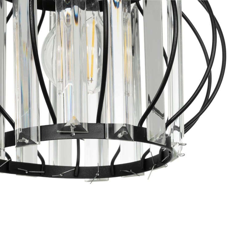 GloboStar® LUCERO 201-0078 Vintage Κρεμαστό Φωτιστικό Πλέγμα Μονόφωτο 1 x E27 IP20 Μαύρο και Χρυσό Μέταλλο με Διάφανο Κρύσταλλο - Μ16 x Π16 x Υ70cm