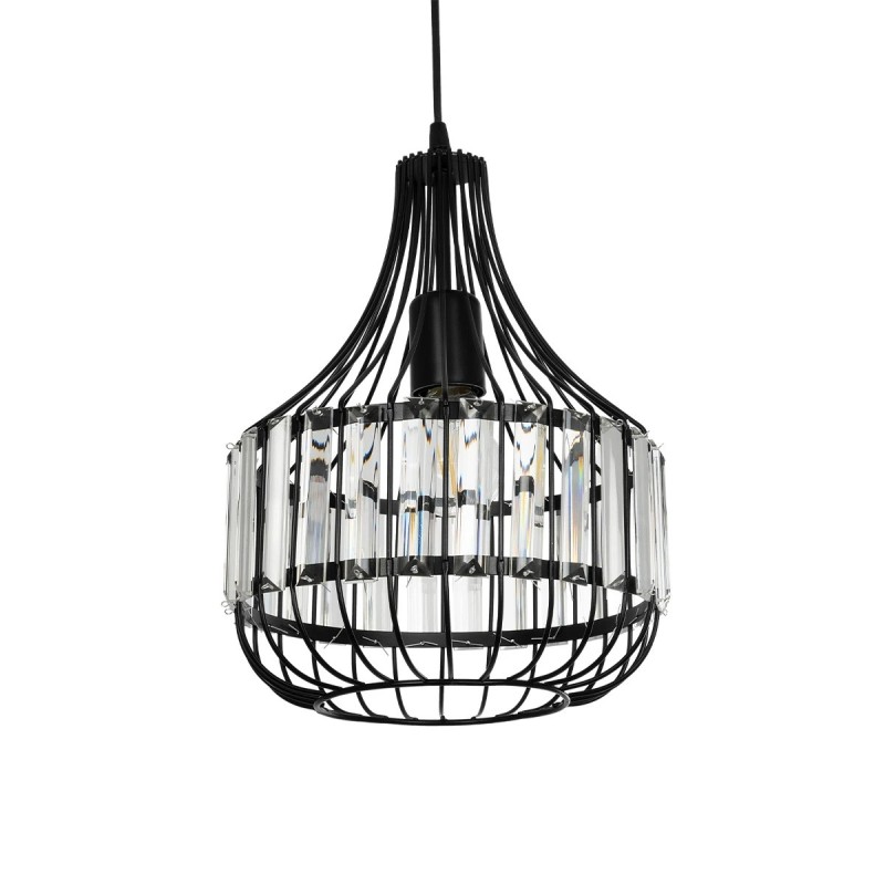 GloboStar® LUMAON 201-0081 Vintage Κρεμαστό Φωτιστικό Πλέγμα Μονόφωτο 1 x E27 IP20 Μαύρο Μέταλλο με Διάφανο Κρύσταλλο - Μ28 x Π28 x Υ80cm