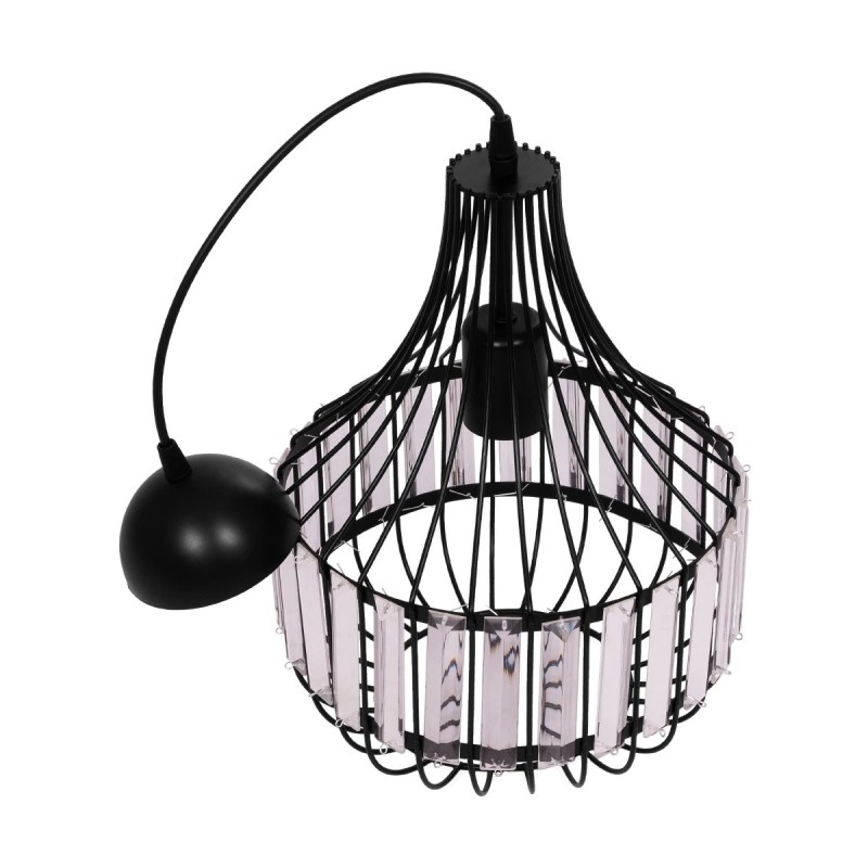 GloboStar® LUMAON 201-0081 Vintage Κρεμαστό Φωτιστικό Πλέγμα Μονόφωτο 1 x E27 IP20 Μαύρο Μέταλλο με Διάφανο Κρύσταλλο - Μ28 x Π28 x Υ80cm