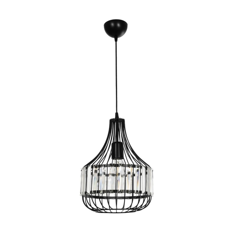 GloboStar® LUMAON 201-0081 Vintage Κρεμαστό Φωτιστικό Πλέγμα Μονόφωτο 1 x E27 IP20 Μαύρο Μέταλλο με Διάφανο Κρύσταλλο - Μ28 x Π28 x Υ80cm