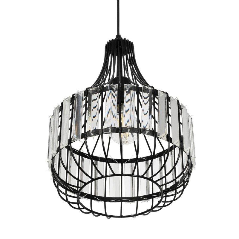 GloboStar® LUMAON 201-0081 Vintage Κρεμαστό Φωτιστικό Πλέγμα Μονόφωτο 1 x E27 IP20 Μαύρο Μέταλλο με Διάφανο Κρύσταλλο - Μ28 x Π28 x Υ80cm