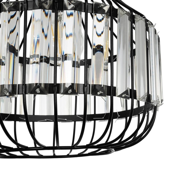 GloboStar® LUMAON 201-0081 Vintage Κρεμαστό Φωτιστικό Πλέγμα Μονόφωτο 1 x E27 IP20 Μαύρο Μέταλλο με Διάφανο Κρύσταλλο - Μ28 x Π28 x Υ80cm