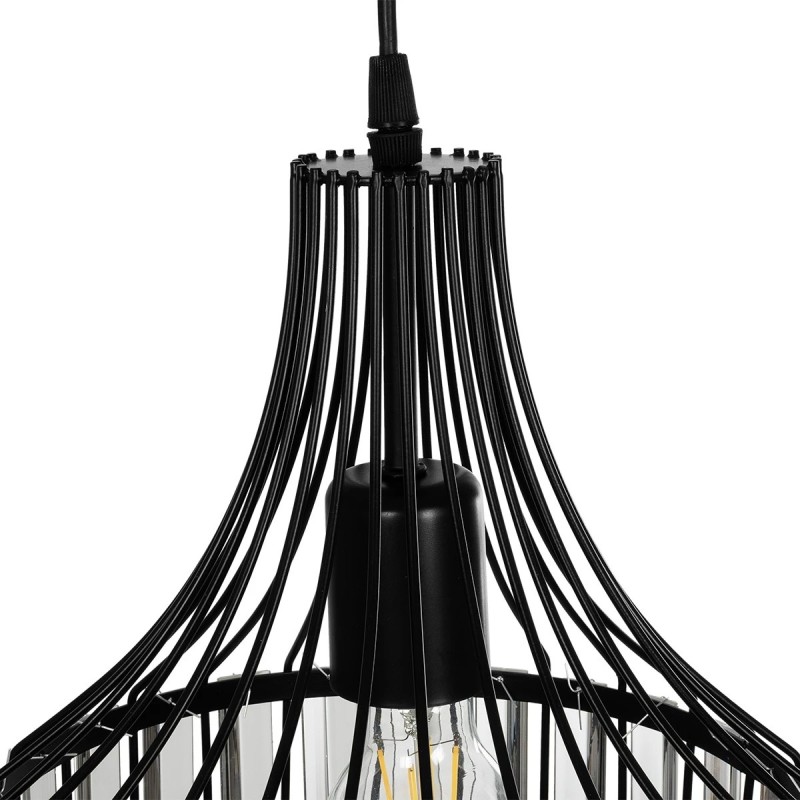 GloboStar® LUMAON 201-0081 Vintage Κρεμαστό Φωτιστικό Πλέγμα Μονόφωτο 1 x E27 IP20 Μαύρο Μέταλλο με Διάφανο Κρύσταλλο - Μ28 x Π28 x Υ80cm
