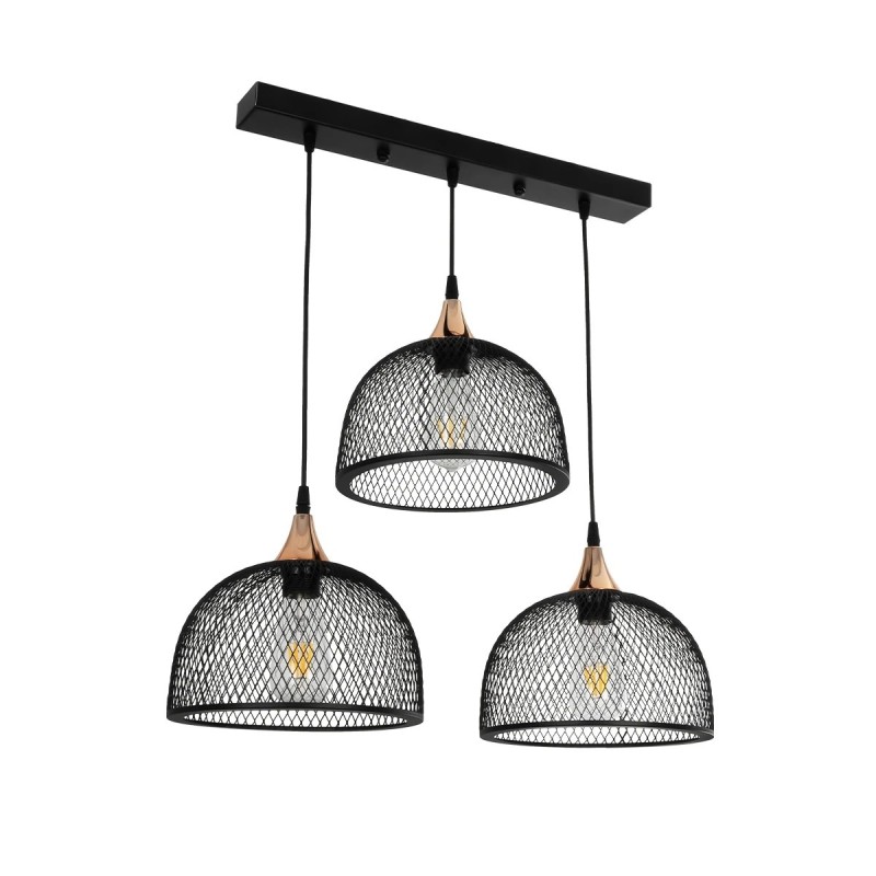 GLOBOSTAR® GLIND 201-0082 Vintage Κρεμαστό Φωτιστικό Οροφής με Ντουί 3 x E27 AC 220-240V IP20 - Μαύρο - Μ55 x Π25 x Υ70cm