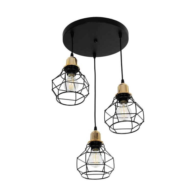 GloboStar® NOVARAY 201-0083 Vintage Κρεμαστό Φωτιστικό Πλέγμα Τρίφωτο 3 x E27 IP20 Μαύρο Μέταλλο - Μ33 x Π33 x Υ75cm