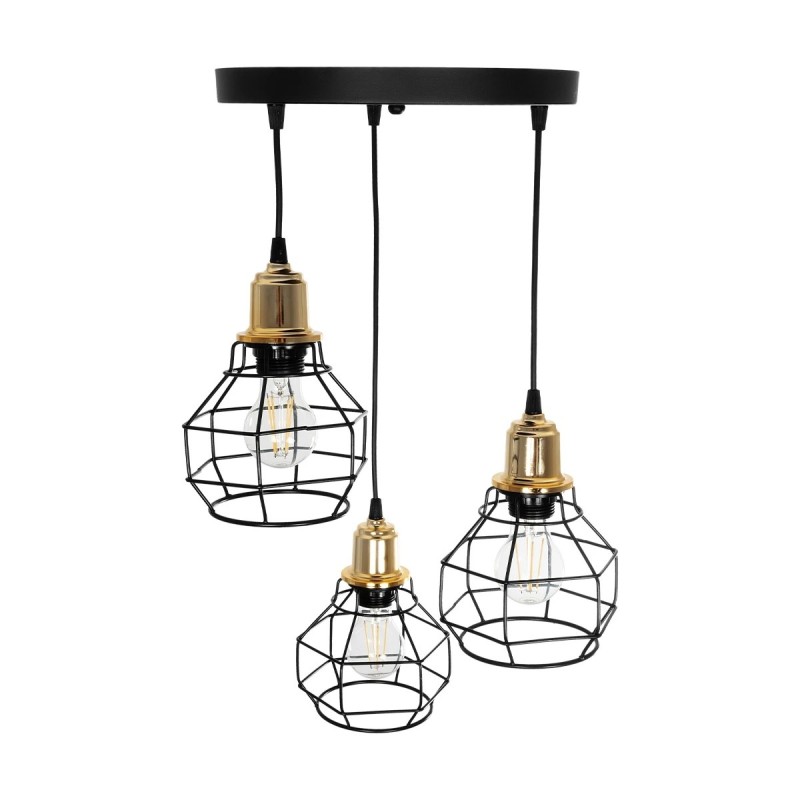GloboStar® NOVARAY 201-0083 Vintage Κρεμαστό Φωτιστικό Πλέγμα Τρίφωτο 3 x E27 IP20 Μαύρο Μέταλλο - Μ33 x Π33 x Υ75cm