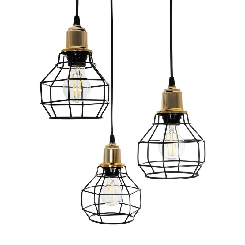 GloboStar® NOVARAY 201-0083 Vintage Κρεμαστό Φωτιστικό Πλέγμα Τρίφωτο 3 x E27 IP20 Μαύρο Μέταλλο - Μ33 x Π33 x Υ75cm