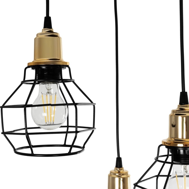 GloboStar® NOVARAY 201-0083 Vintage Κρεμαστό Φωτιστικό Πλέγμα Τρίφωτο 3 x E27 IP20 Μαύρο Μέταλλο - Μ33 x Π33 x Υ75cm