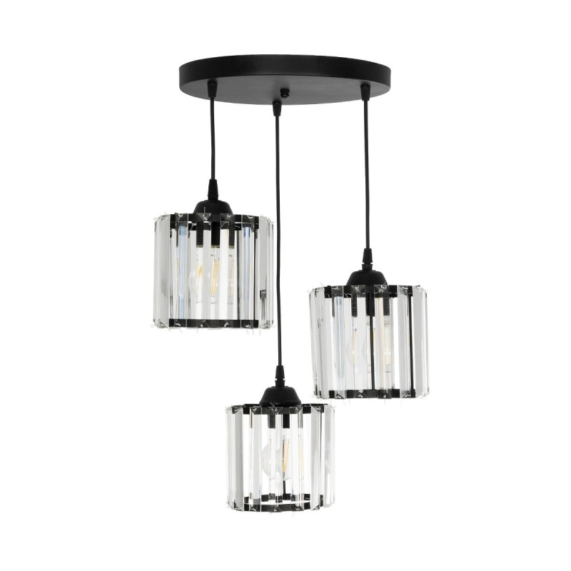 GloboStar® FLAREX 201-0084 Vintage Κρεμαστό Φωτιστικό Πλέγμα Τρίφωτο 3 x E27 IP20 Μαύρο Μέταλλο με Κρυστάλλους - Μ33 x Π33 x Υ75cm