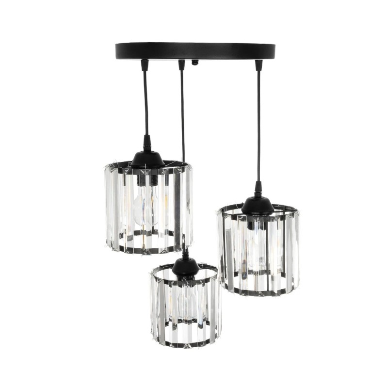 GloboStar® FLAREX 201-0084 Vintage Κρεμαστό Φωτιστικό Πλέγμα Τρίφωτο 3 x E27 IP20 Μαύρο Μέταλλο με Κρυστάλλους - Μ33 x Π33 x Υ75cm