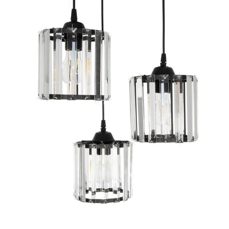 GloboStar® FLAREX 201-0084 Vintage Κρεμαστό Φωτιστικό Πλέγμα Τρίφωτο 3 x E27 IP20 Μαύρο Μέταλλο με Κρυστάλλους - Μ33 x Π33 x Υ75cm