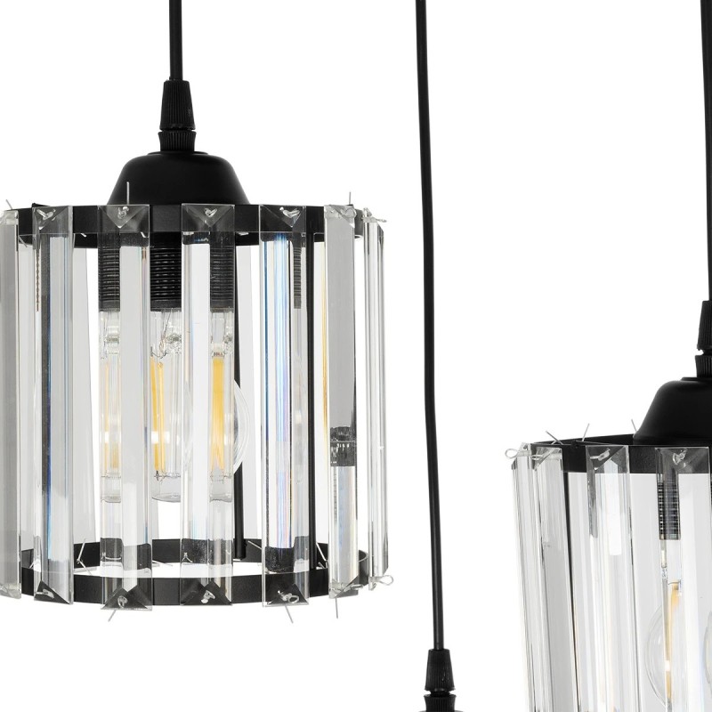 GloboStar® FLAREX 201-0084 Vintage Κρεμαστό Φωτιστικό Πλέγμα Τρίφωτο 3 x E27 IP20 Μαύρο Μέταλλο με Κρυστάλλους - Μ33 x Π33 x Υ75cm