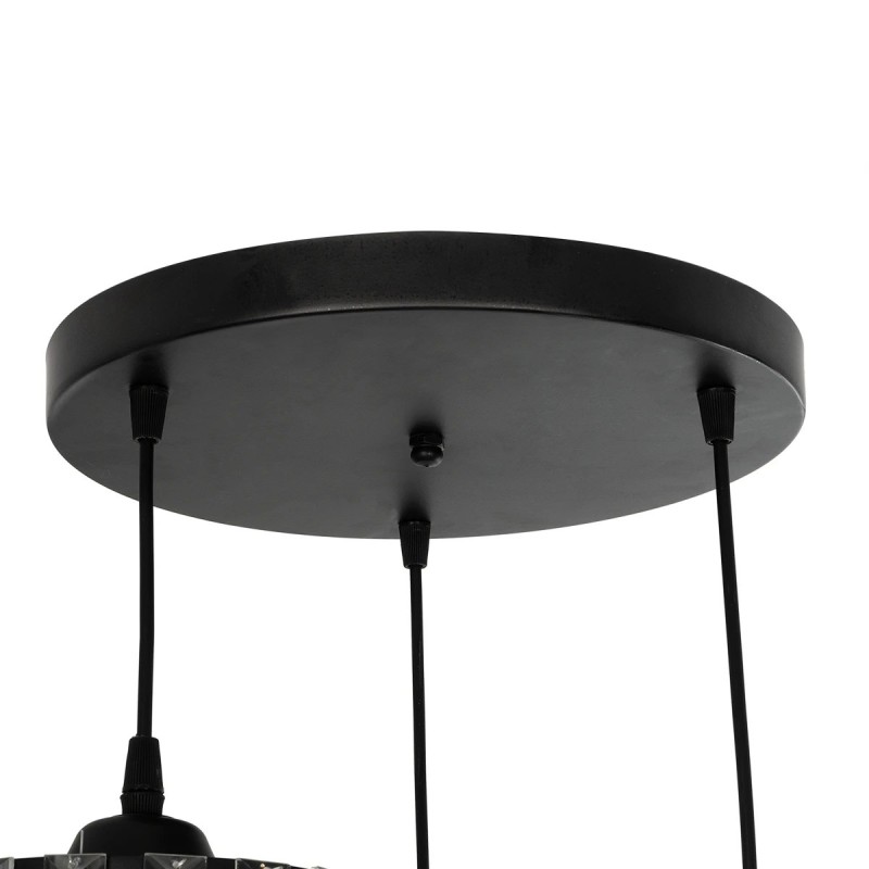 GloboStar® FLAREX 201-0084 Vintage Κρεμαστό Φωτιστικό Πλέγμα Τρίφωτο 3 x E27 IP20 Μαύρο Μέταλλο με Κρυστάλλους - Μ33 x Π33 x Υ75cm