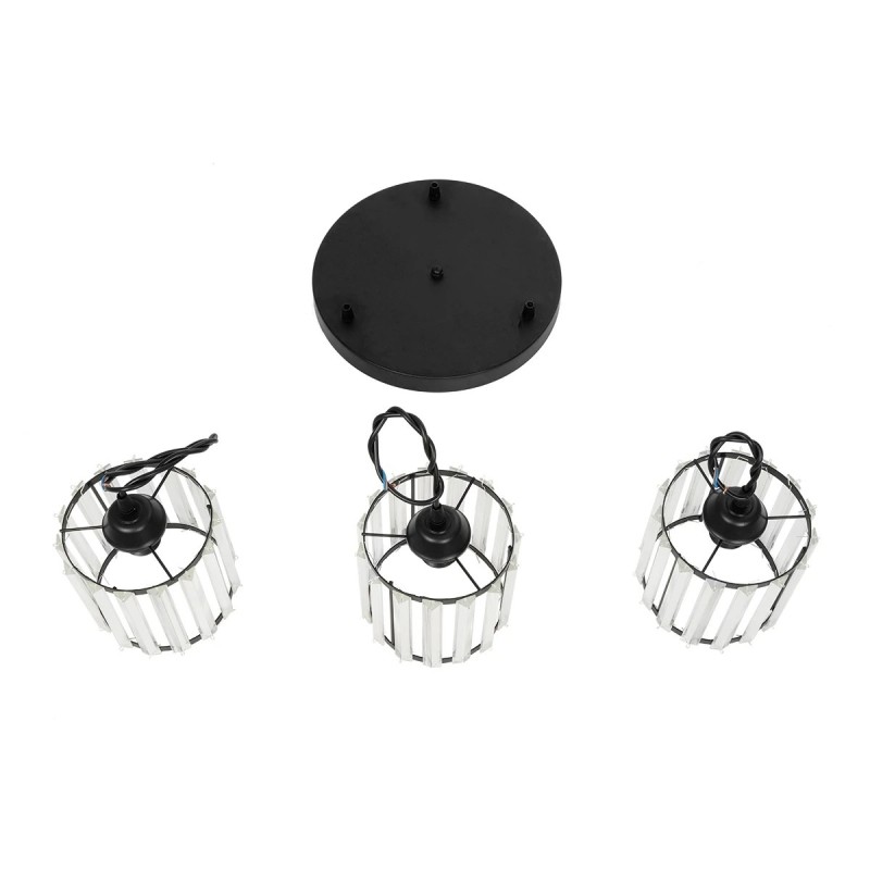 GloboStar® FLAREX 201-0084 Vintage Κρεμαστό Φωτιστικό Πλέγμα Τρίφωτο 3 x E27 IP20 Μαύρο Μέταλλο με Κρυστάλλους - Μ33 x Π33 x Υ75cm