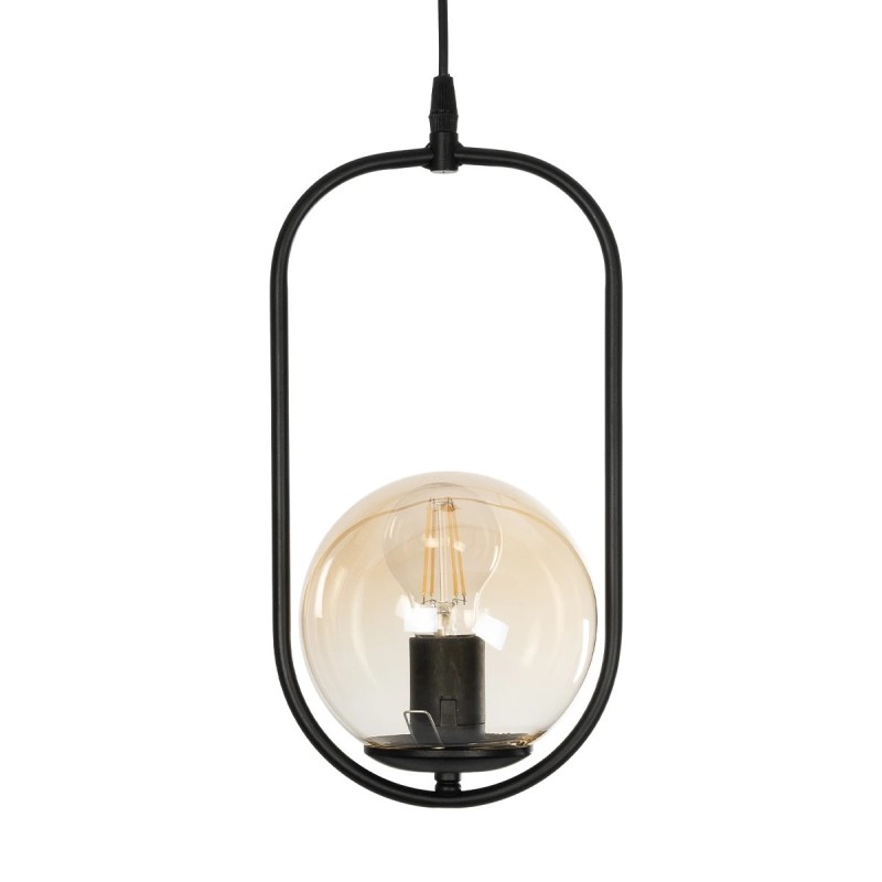 GloboStar® ZENITH 201-0093 Κρεμαστό Φωτιστικό Οροφής Μπάλα Μονόφωτο Vintage 1 x E27 IP20 Μαύρο Μέταλλο με Μελί Γυαλί - Μ17 x Π17 x Υ70cm