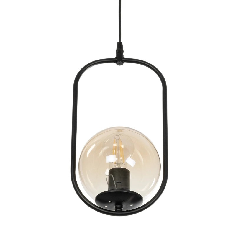 GloboStar® ZENITH 201-0093 Κρεμαστό Φωτιστικό Οροφής Μπάλα Μονόφωτο Vintage 1 x E27 IP20 Μαύρο Μέταλλο με Μελί Γυαλί - Μ17 x Π17 x Υ70cm