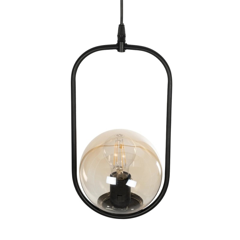 GloboStar® ZENITH 201-0093 Κρεμαστό Φωτιστικό Οροφής Μπάλα Μονόφωτο Vintage 1 x E27 IP20 Μαύρο Μέταλλο με Μελί Γυαλί - Μ17 x Π17 x Υ70cm