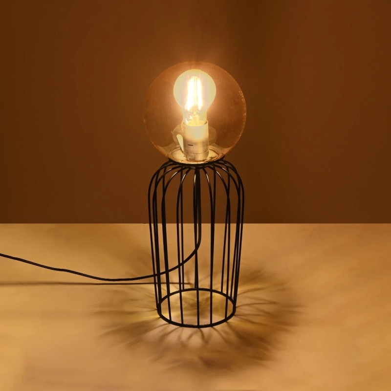 GloboStar® ZENITH 201-0094 Vintage Επιτραπέζιο Φωτιστικό Μπάλα Μονόφωτο 1 x E27 IP20 Μαύρο Μέταλλο με Μελί Γυαλί - Μ16 x Π16 x Υ46cm