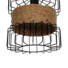 GloboStar® ORB 201-0096 Vintage Κρεμαστό Φωτιστικό Πλέγμα Μονόφωτο 1 x E27 IP20 Μαύρο Μέταλλο με Μπεζ Σχοινί - Μ28 x Π28 x Υ80cm