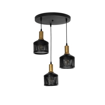 GLOBOSTAR® RADIANT 201-0097 Vintage Κρεμαστό Φωτιστικό Οροφής με Ντουί 3 x E27 AC 220-240V IP20 - Μαύρο & Χρυσό - Μ38 x Π38 x Υ50cm