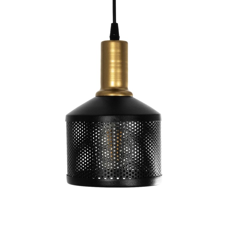 GloboStar® RADIANT 201-0097 Vintage Κρεμαστό Φωτιστικό Πλέγμα Τρίφωτο 3 x E27 IP20 Μαύρο & Χρυσό Μέταλλο - Μ30 x Π30 x Υ80cm