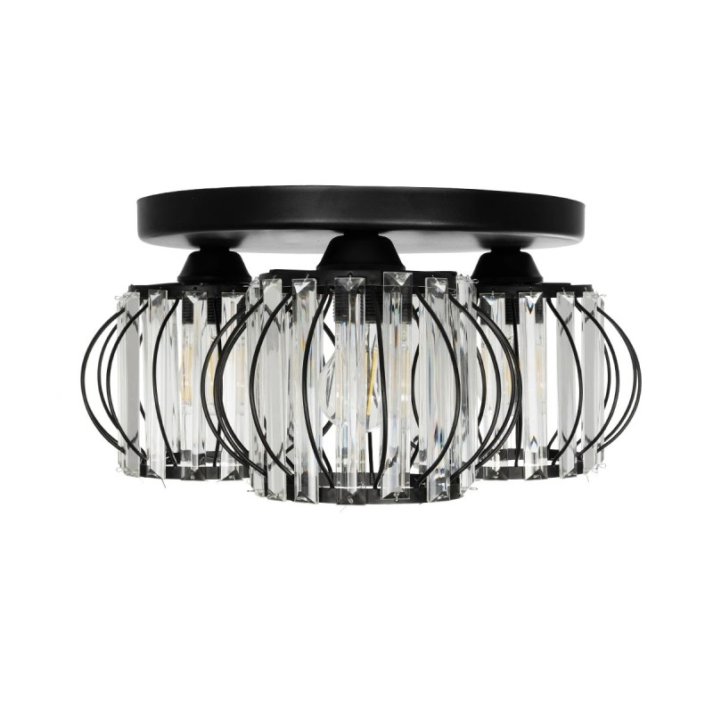 GloboStar® ILLUME 201-0100 Vintage Φωτιστικό Οροφής Κρύσταλλα Τρίφωτο 3 x E27 IP20 Μαύρο & Χρυσό Μέταλλο με Διάφανο Γυαλί - Μ35 x Π35 x Υ40cm