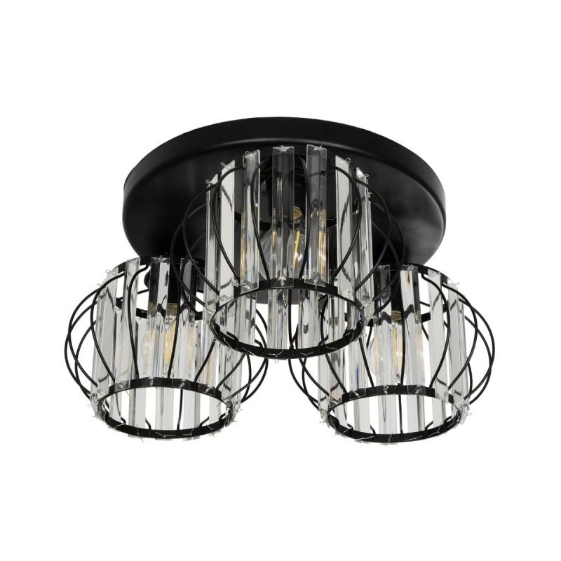 GloboStar® ILLUME 201-0100 Vintage Φωτιστικό Οροφής Κρύσταλλα Τρίφωτο 3 x E27 IP20 Μαύρο & Χρυσό Μέταλλο με Διάφανο Γυαλί - Μ35 x Π35 x Υ40cm