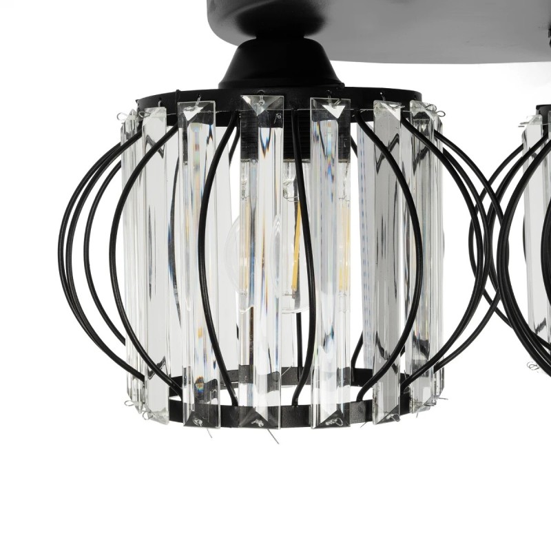 GloboStar® ILLUME 201-0100 Vintage Φωτιστικό Οροφής Κρύσταλλα Τρίφωτο 3 x E27 IP20 Μαύρο & Χρυσό Μέταλλο με Διάφανο Γυαλί - Μ35 x Π35 x Υ40cm