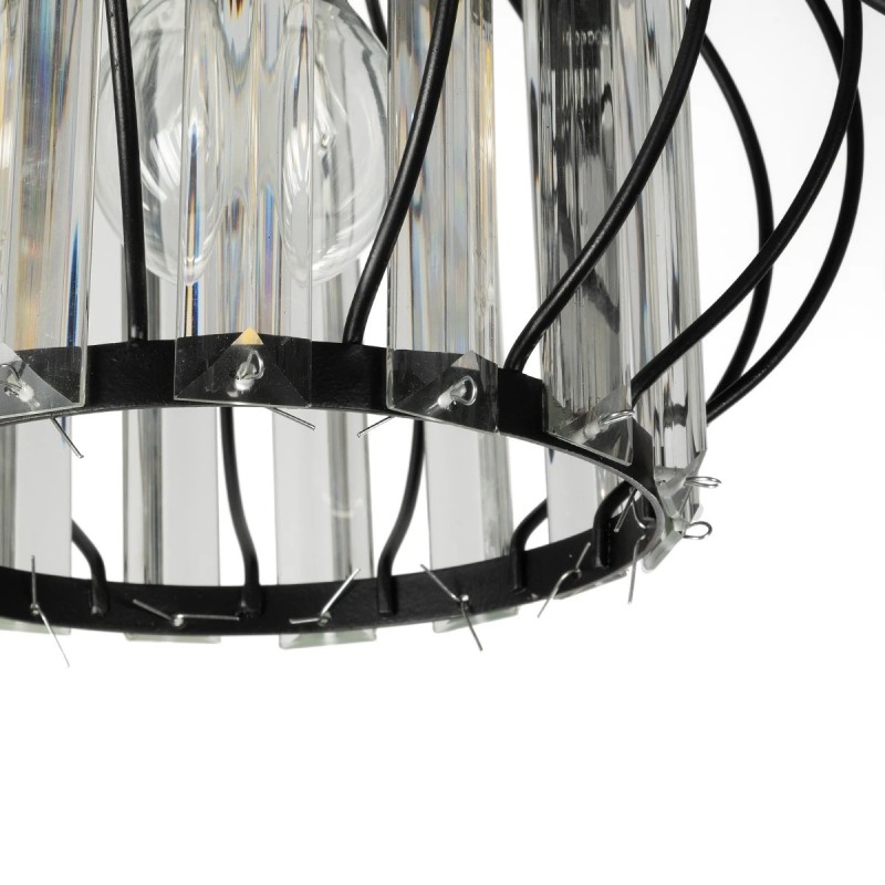 GloboStar® ILLUME 201-0100 Vintage Φωτιστικό Οροφής Κρύσταλλα Τρίφωτο 3 x E27 IP20 Μαύρο & Χρυσό Μέταλλο με Διάφανο Γυαλί - Μ35 x Π35 x Υ40cm