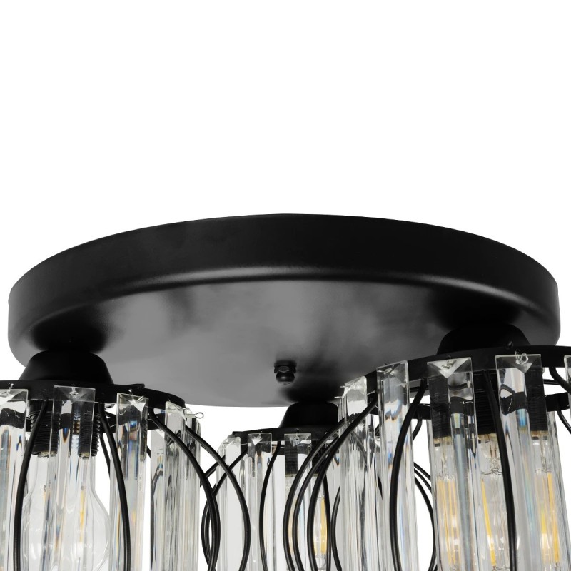 GloboStar® ILLUME 201-0100 Vintage Φωτιστικό Οροφής Κρύσταλλα Τρίφωτο 3 x E27 IP20 Μαύρο & Χρυσό Μέταλλο με Διάφανο Γυαλί - Μ35 x Π35 x Υ40cm