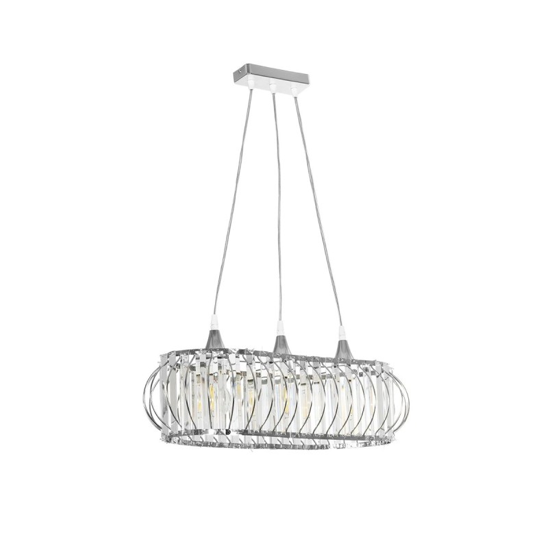 GloboStar® RAZIA 201-0101 Vintage Κρεμαστό Φωτιστικό Κρύσταλλα Τρίφωτο 3 x E27 IP20 Ασημί Μέταλλο με Διάφανο Γυαλί - Μ60 x Π40 x Υ70cm