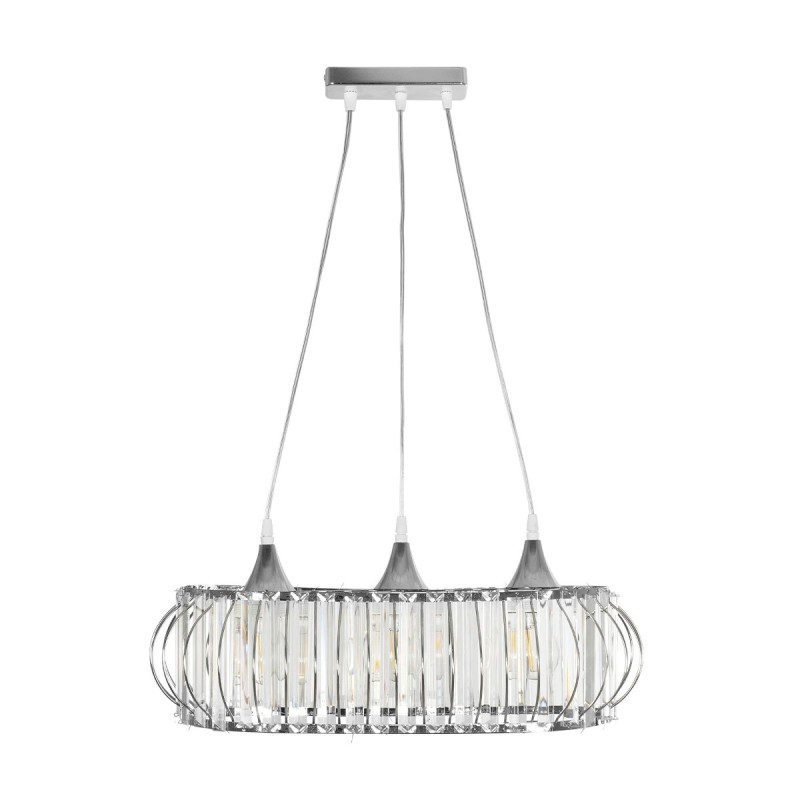 GloboStar® RAZIA 201-0101 Vintage Κρεμαστό Φωτιστικό Κρύσταλλα Τρίφωτο 3 x E27 IP20 Ασημί Μέταλλο με Διάφανο Γυαλί - Μ60 x Π40 x Υ70cm