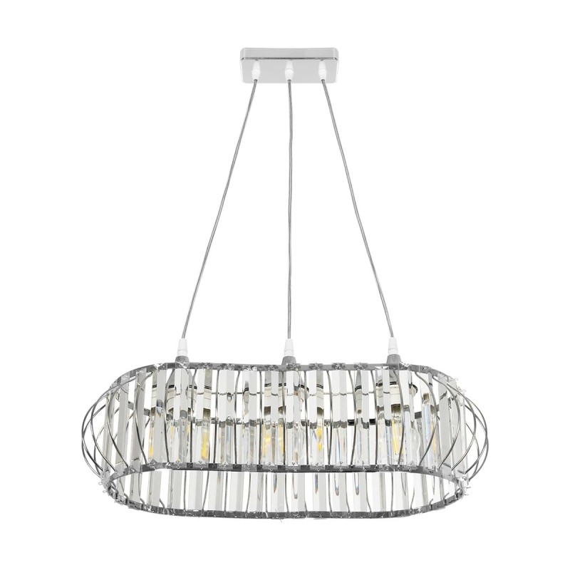 GloboStar® RAZIA 201-0101 Vintage Κρεμαστό Φωτιστικό Κρύσταλλα Τρίφωτο 3 x E27 IP20 Ασημί Μέταλλο με Διάφανο Γυαλί - Μ60 x Π40 x Υ70cm