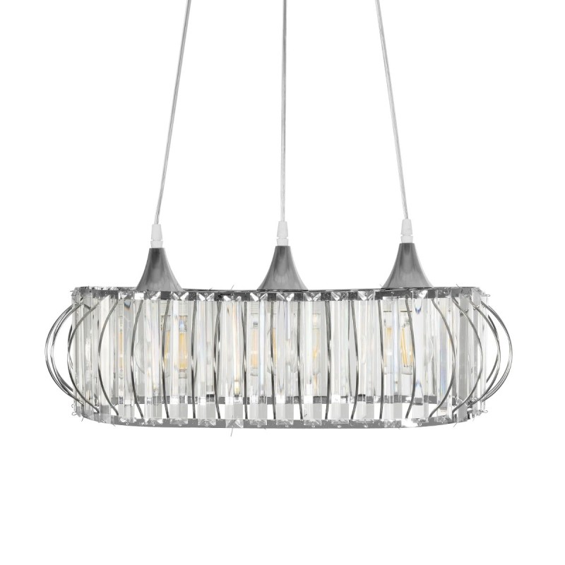 GloboStar® RAZIA 201-0101 Vintage Κρεμαστό Φωτιστικό Κρύσταλλα Τρίφωτο 3 x E27 IP20 Ασημί Μέταλλο με Διάφανο Γυαλί - Μ60 x Π40 x Υ70cm