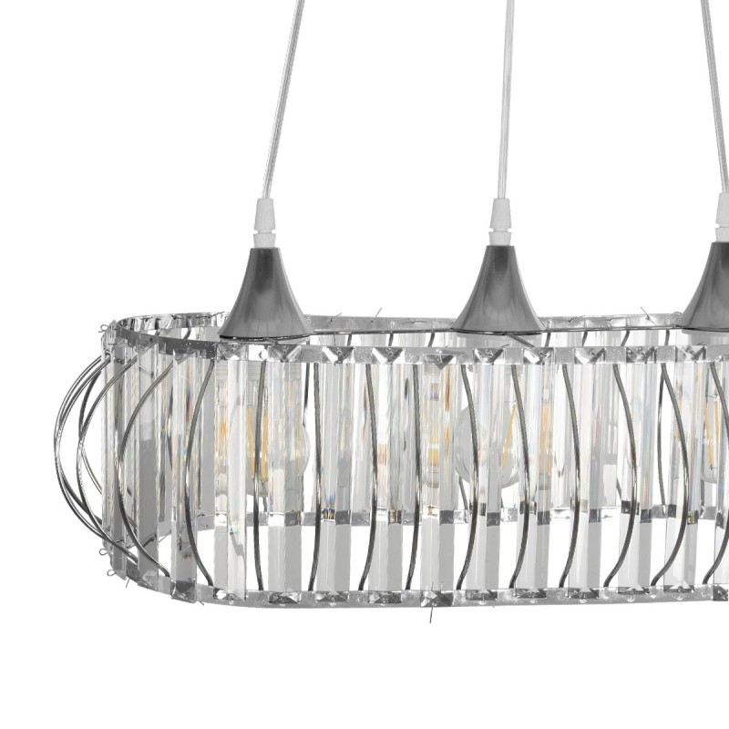 GloboStar® RAZIA 201-0101 Vintage Κρεμαστό Φωτιστικό Κρύσταλλα Τρίφωτο 3 x E27 IP20 Ασημί Μέταλλο με Διάφανο Γυαλί - Μ60 x Π40 x Υ70cm