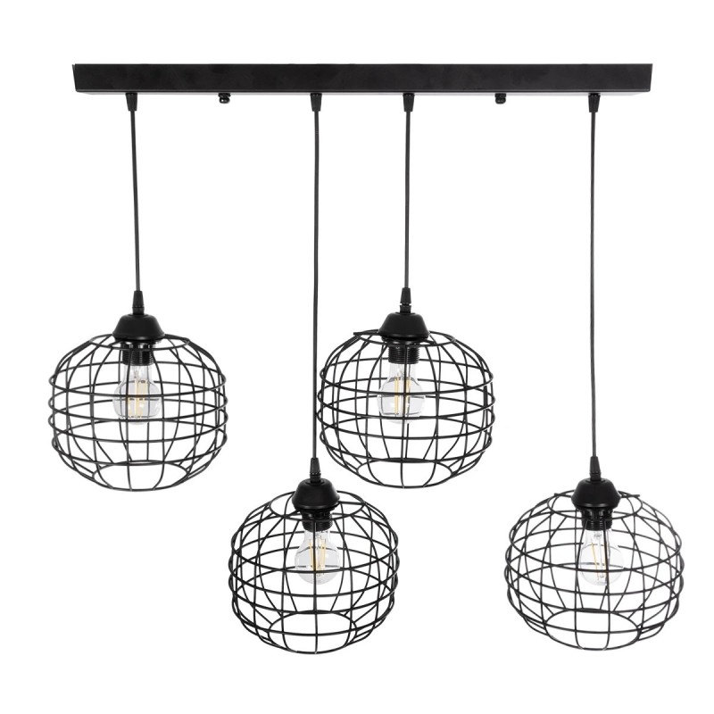 GloboStar® PULSAR 201-0103 Vintage Κρεμαστό Φωτιστικό Ράγα Πολύφωτο 4 x E27 IP20 Μαύρο Μέταλλο - Μ70 x Π20 x Υ80cm