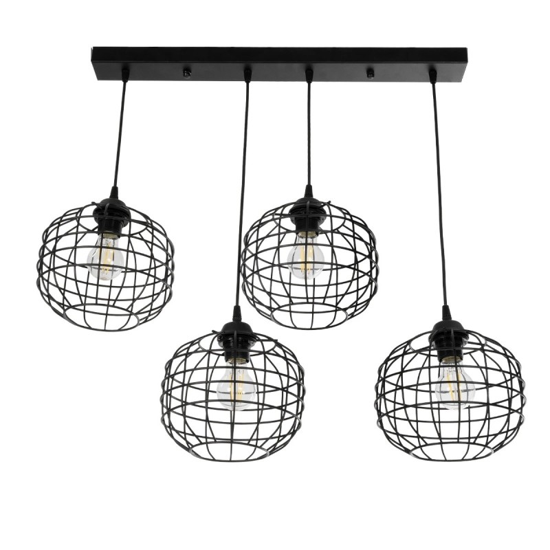 GloboStar® PULSAR 201-0103 Vintage Κρεμαστό Φωτιστικό Ράγα Πολύφωτο 4 x E27 IP20 Μαύρο Μέταλλο - Μ70 x Π20 x Υ80cm
