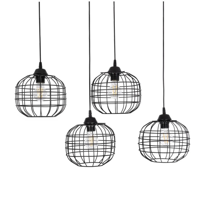 GloboStar® PULSAR 201-0103 Vintage Κρεμαστό Φωτιστικό Ράγα Πολύφωτο 4 x E27 IP20 Μαύρο Μέταλλο - Μ70 x Π20 x Υ80cm