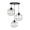GloboStar® RAYNO 201-0108 Vintage Κρεμαστό Φωτιστικό Πλέγμα Τρίφωτο 3 x E27 IP20 Μαύρο Μέταλλο - Μ40 x Π40 x Υ60cm