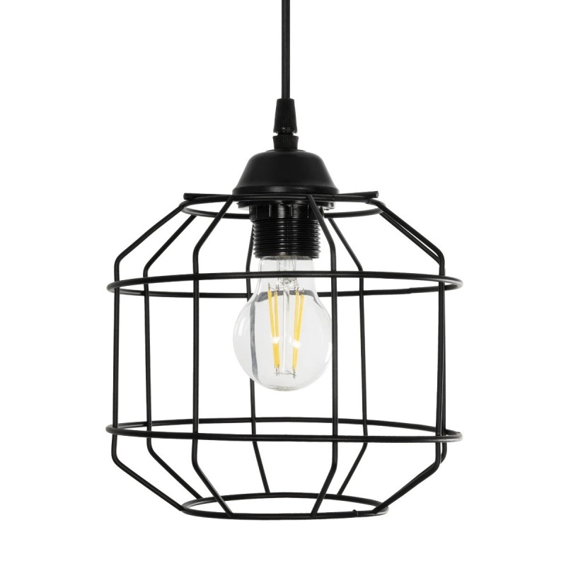 GloboStar® RAYNO 201-0108 Vintage Κρεμαστό Φωτιστικό Πλέγμα Τρίφωτο 3 x E27 IP20 Μαύρο Μέταλλο - Μ40 x Π40 x Υ60cm