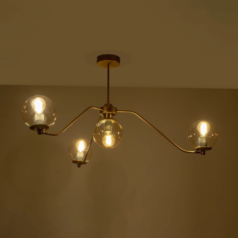 GloboStar® SUNRAY 201-0110 Vintage Κρεμαστό Φωτιστικό Μπάλα Πολύφωτο 4 x E27 IP20 Χρυσό Μέταλλο με Μελί Γυαλί - Μ55 x Π55 x Υ48cm