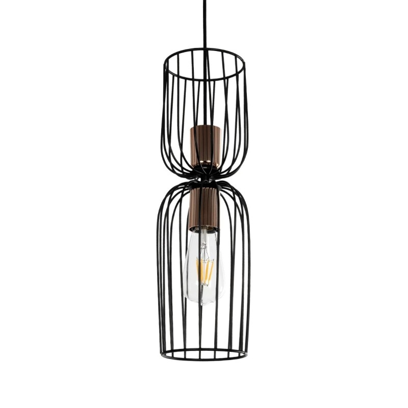 GLOBOSTAR® LAVERA 201-0124 Vintage Κρεμαστό Φωτιστικό Οροφής με Ντουί 1 x E27 AC 220-240V IP20 - Μπρονζέ & Μαύρο - Μ14 x Π14 x Υ44cm