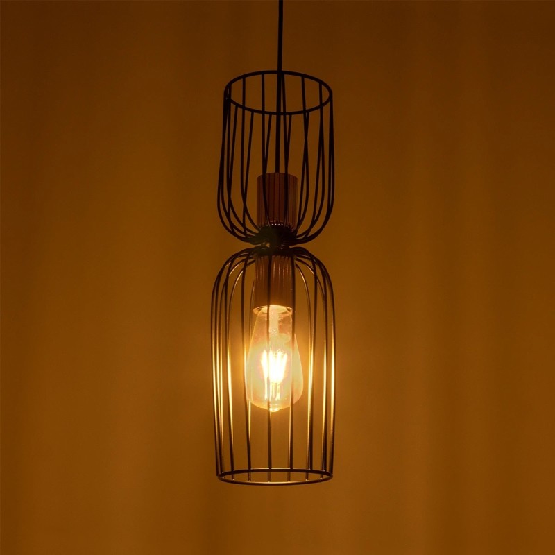 GLOBOSTAR® LAVERA 201-0124 Vintage Κρεμαστό Φωτιστικό Οροφής με Ντουί 1 x E27 AC 220-240V IP20 - Μπρονζέ & Μαύρο - Μ14 x Π14 x Υ44cm