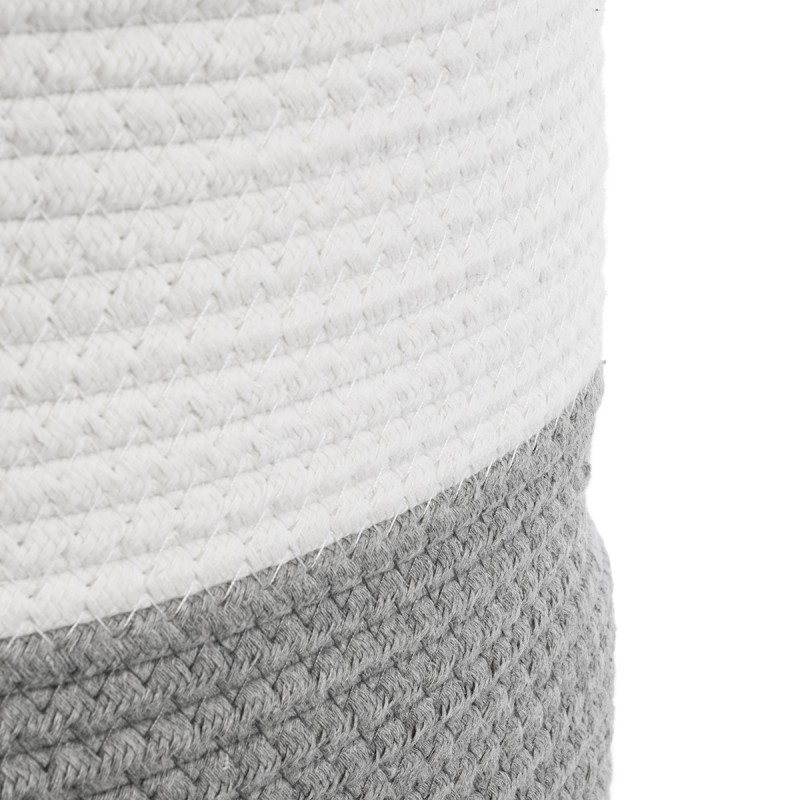 GloboStar® Artificial Garden KASTELLORIZO 20198 Διακοσμητικό Πλεκτό Καλάθι - Κασπώ Γλάστρα - Flower Pot  Γκρι με Λευκό Π35cm x Υ40cm