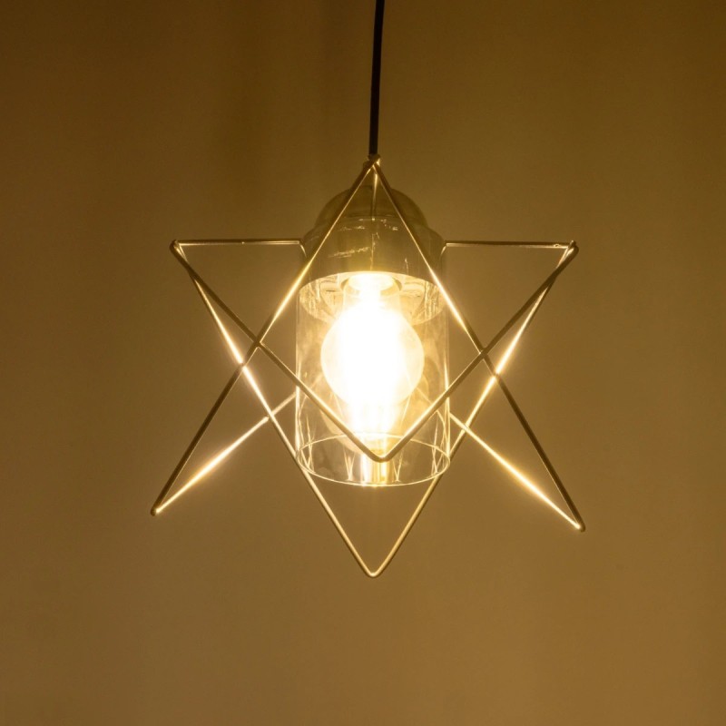 GloboStar® PLEX 202-0038 Μοντέρνο Κρεμαστό Φωτιστικό Πλέγμα Μονόφωτο 1 x E27 IP20 Ασημί Μέταλλο με Διάφανο Γυαλί - Μ20 x Π20 x Υ70cm