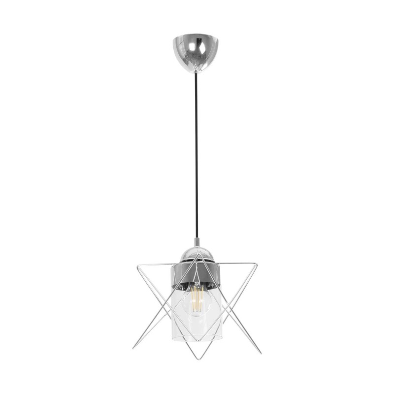 GloboStar® PLEX 202-0038 Μοντέρνο Κρεμαστό Φωτιστικό Πλέγμα Μονόφωτο 1 x E27 IP20 Ασημί Μέταλλο με Διάφανο Γυαλί - Μ20 x Π20 x Υ70cm